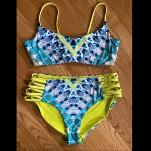 Red Carter Tie Dye High Waisted Bathing Suit